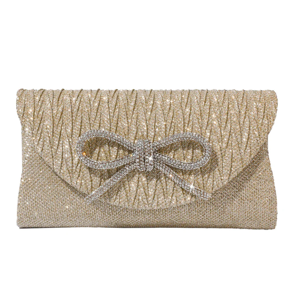 Women Elegant Evening Handbag Shiny Crystal Bow Flap Clutch Purse Envelope Dinner Evening Clutch Bags Wedding Party Prom Purse