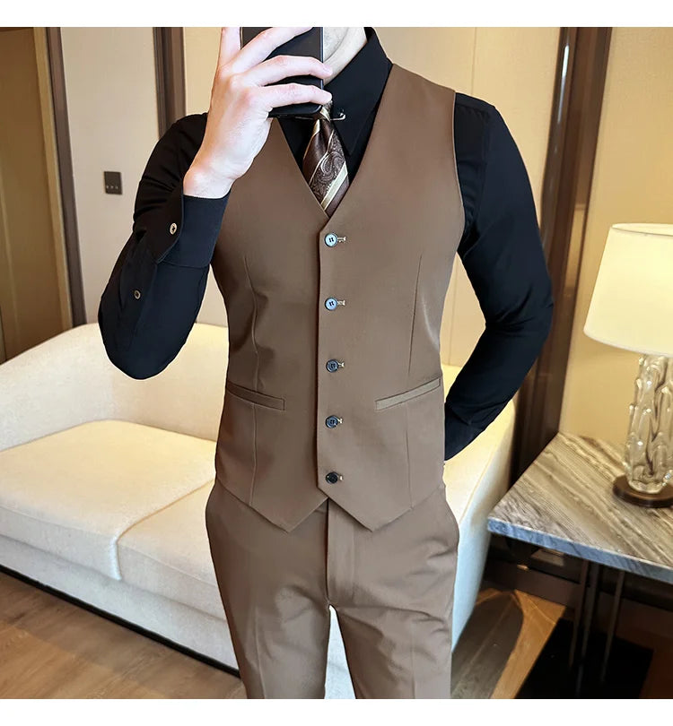 ( Vest + Pants) Men Luxury High Quality Business Suit Vest 2 pieces Formal Groom Wedding Dress Vest Set Fashion Club Clothing