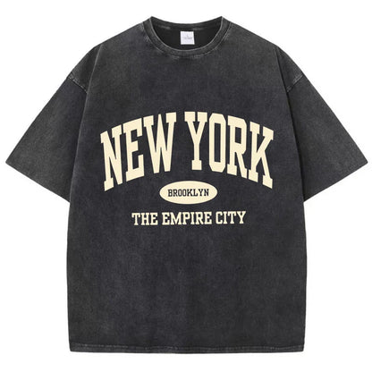 New York Brooklyn Letter Printed Washed T-Shirts Women Cotton Tops Comfortable Distressed O-Neck T Shirts Summer Womans Clothes