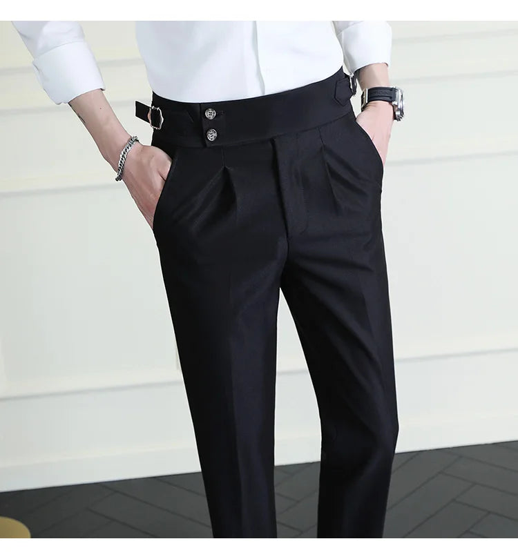 High Quality Italian Style High-waisted Suit Pants Fashion Neapolitan Men's Slim Fit Business Office Social Wedding Trousers