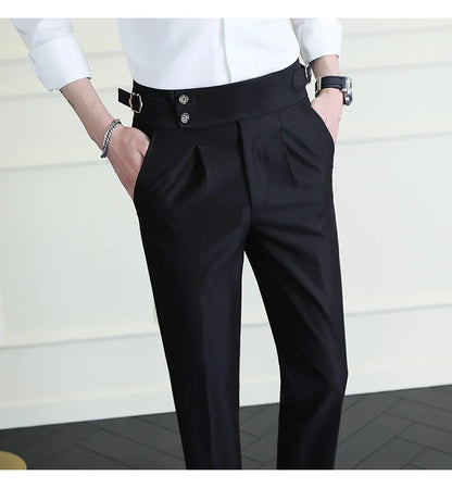 High Quality Italian Style High-waisted Suit Pants Fashion Neapolitan Men's Slim Fit Business Office Social Wedding Trousers