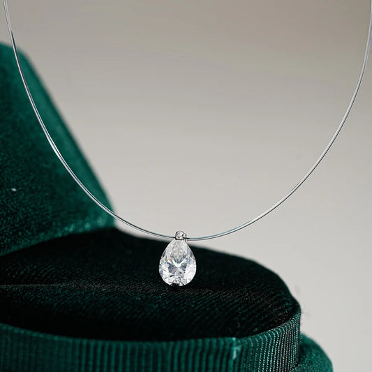 Fishing Line Waterdrop Moissanite Pendant Necklace  Certified 1Carat Pear Cut Diamond Neckchain for Women 925 Silver Jewelry