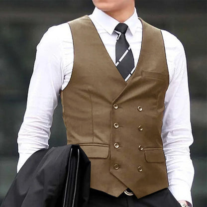 Men Vest Black Solid Double Breasted Waistcoat For Wedding Business Casual Banquet Formal Occasions Work Men Suit Vest