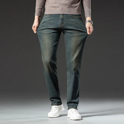 High Quality Winter Jeans Men's Warm Fleece Thickened Elastic Denim Pants Fashion Straight Elastic Retro Plush Velvet Pants
