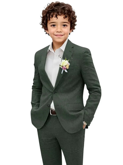 Summer Boys Linen Suit Set 2 Pieces Jacket Pants Beach Wedding Wear Notched Lapel Kids Handsome Tuxedo For Birthday Party 2-20T