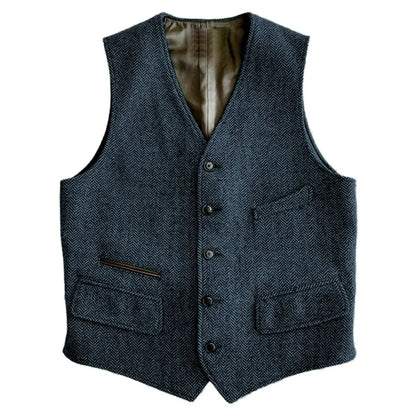 Men Vest Green Herringbone Single Button V Neck Waistcoat For Wedding Banquet Business Office Work Daily Casual Men Suit Vest