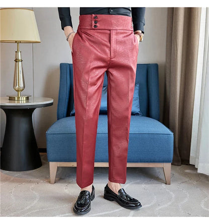High-end Fashion Glossy Jacquard Design High Waisted Trousers Neapolitan Draped Casual Business Formal Office Social Suit Pants