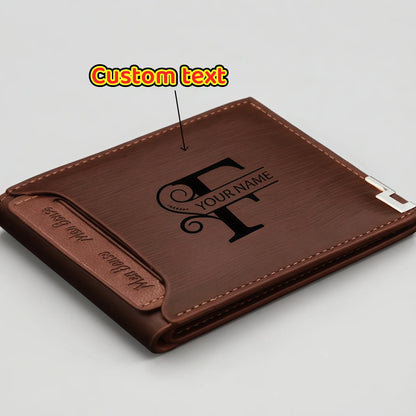 Personalized Wallet for Men Custom Wallets for Men Engraved Letter Name Leather Wallet Bifold Custom Gifts for Dad/Husband