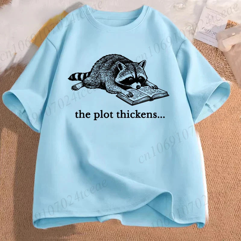 Bookish Raccoon Graphic T-Shirt Literary Book Lover Animal Tee Unisex Men Women Short Sleeve Casual Vintage Daily Fashion Tops