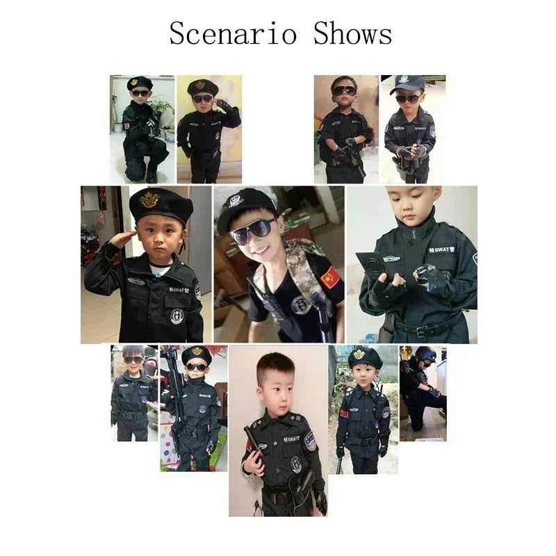 Nieuwe Cosplay Kids Politie Kostuums Kids Kerstfeest Carnaval Uniform Politie Halloween Jongens Leger Politie Kleding Cadeau Set