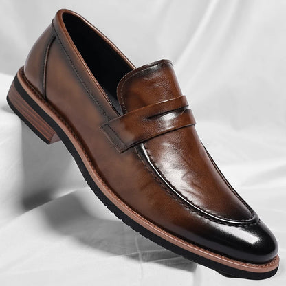 Leather Mens Casual Shoes Leisure Walk Pointed Toe Loafers Thick Bottom and Low Heel Comfy Casual Shoes Classic Business Shoes