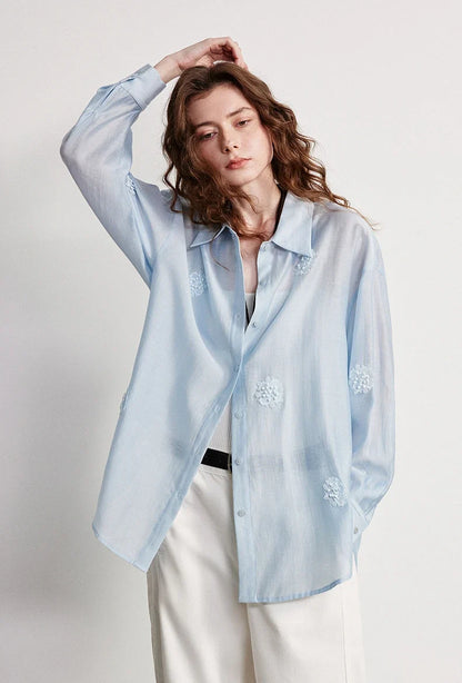 Women Shirt 2026 Spring New Lyocell Acetate Three-dimensional Embroidered Loose Jacket