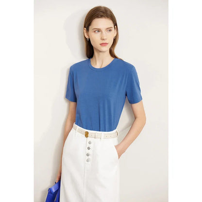 Minimalism Women T-shirts 2024 Summer New Casual Basic O-Neck Slim Short-sleeve Female Dopamine Color Solid Tees 12442327