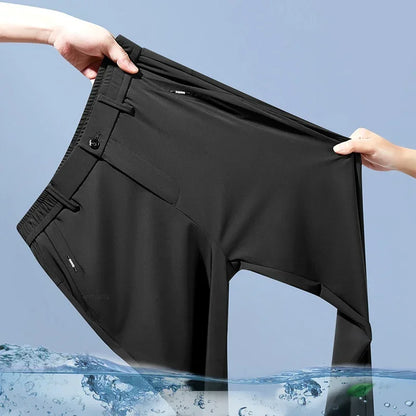 High Elastic Ice Silk Casual Pants Men's Spring Summer Ultra-thin Quick Drying Soft Breathable Business Straight Gray Trousers