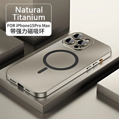 Aluminum Metal Frame Magnetic Case For iPhone 13 12 14 15 16 17 Pro Max For Magsafe Wireless Charging Lens Film PC Back Panel