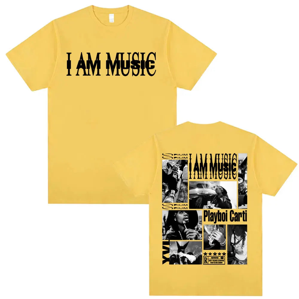 Rapper Playboi Carti I AM MUSIC Album Logo T Shirt Mens Clothing Hip Hop 90s Vintage Tshirt Male Casual Cotton Oversized T-shirt