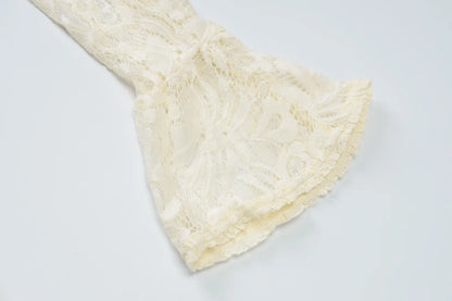 Turtleneck Long Flare Sleeve Patchwork Lace Hollow Out Button Sexy Mini Dress 2025 Spring Women Clothes Party Nightclub