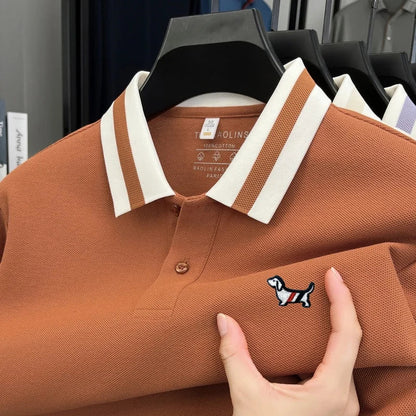 Men's 100% Cotton Original Design Printed Long Sleeved Polo Shirt Spring Autumn Simple Fashion Business Lapel T-shirt Men's Wear