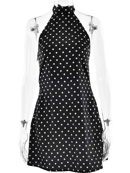 Woman Clothes Halter Sleeveless Polka Dot Satin Short Dress 2026 Summer Sexy Bandage Backless Mini Evening Party Dresses
