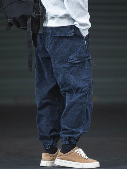 Oversized Baggy Vintage Washed Cargo Pants Men Loose Fit Drawstring Cuffed Retro American Style Streetwear Hip Hop Utility Pants