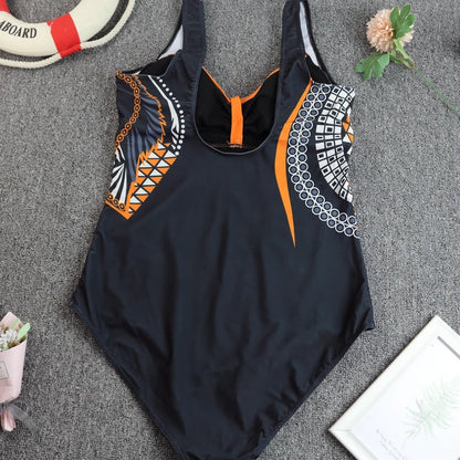 2024 Vintage One Piece Swimsuit Women Swimwear Tummy Control Monokini Sexy Bodysuit Print BathingSuit Female Beachwear Plus Size