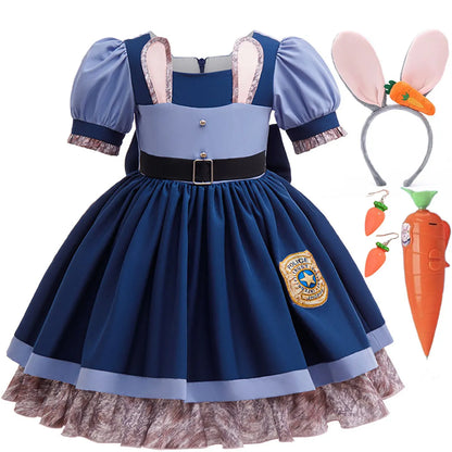 2026 Disney New Year Movie Zootopia 2 Adventures Judy Hopps Carnival Baby Girl Cosplay Judy Hopps Rabbit Officer Uniform Dress