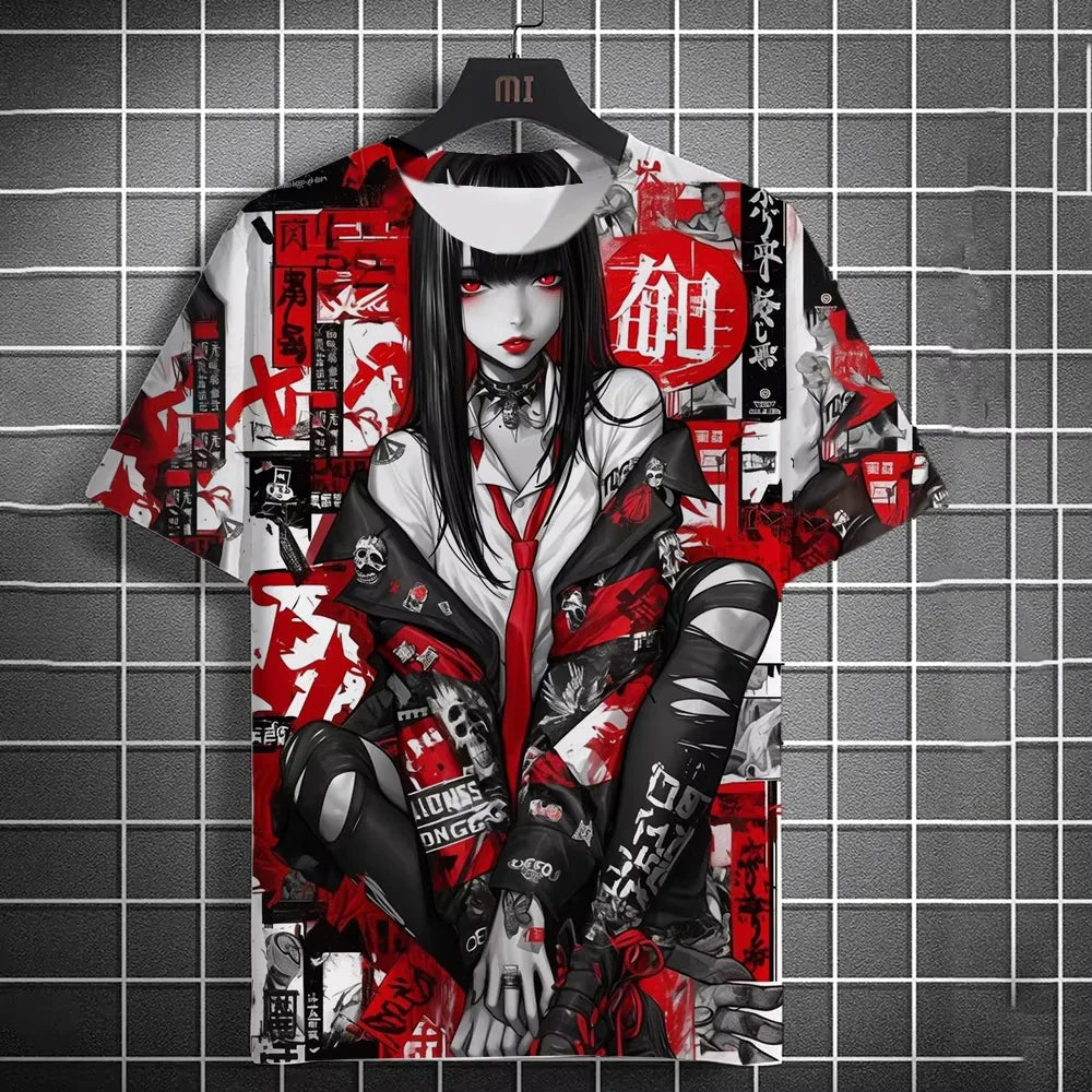 Japanese Anime Girl 3D Print Sports Breathable Men T Shirt Harajuku Kawaii Y2K Casual Street Short Sleeve Fashion Top