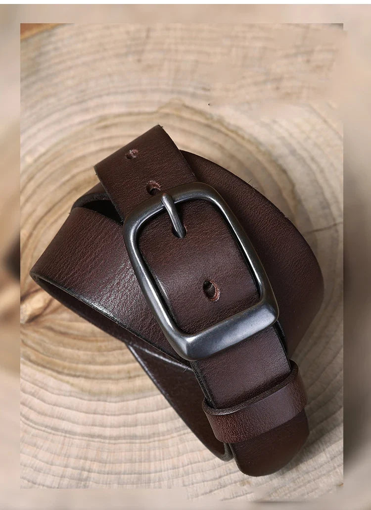 3.3CM Pure Cowhide Genuine Leather for Men's High Quality Jeans Brass Buckle Belts Cowboy Waistband Male Fashion Designer
