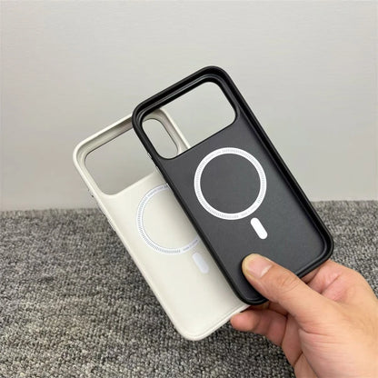 Luxury For MagSafe Wireless Charge PU Leather Phone Case For IPhone 17 Air Pro Max Magnetic Frosted Soft Silicone Protect Cover