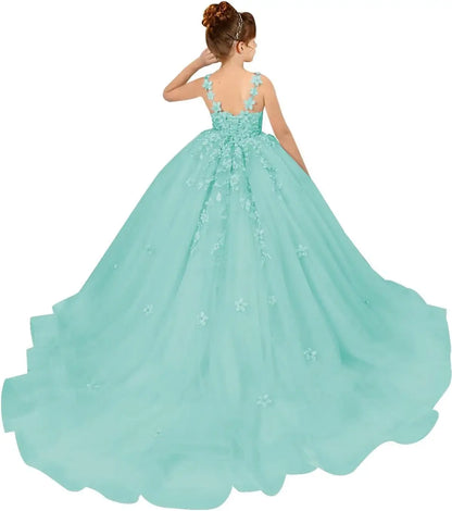 Tulle Flower Girl Dresses for Wedding Floral Appliques Princess Pageant Dress Girls Birthday Party Ball Gown