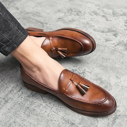 Men Small Fringe Loafers PU Low Heel Business Casual Formal Men Shoes