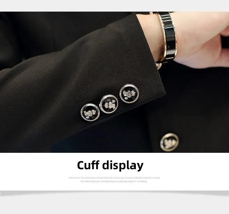 2024 Men's Slim Fit Long Sleeve Casual Suit Korean Trend Stand Collar Fashion Handsome Male Suit
