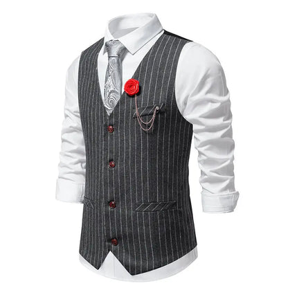 Men Suit Vest Vintage Striped Single-breasted Man Waistcoats Business Casual Slim Sleeveless Male Party Dress Vests