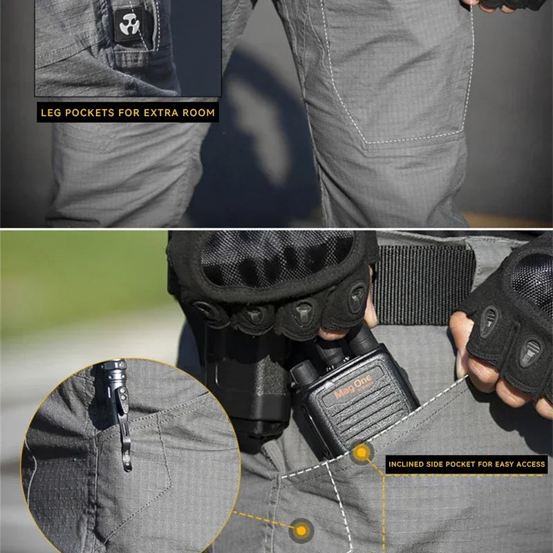 2024 Men Pants Tactical Cargo Pants Casual Waterproof Elastic Outdoor Woring Hiking Safari Style Trousers Male Multi Pockets