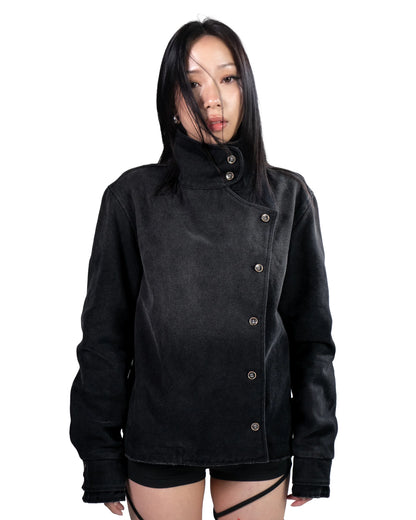 Y2k Fencing Jacket Vintage Wash Gradient Irregular Buttons Unisex Jacket Gothic Harajuku Streetwear Canvas Cotton Casual Jacket