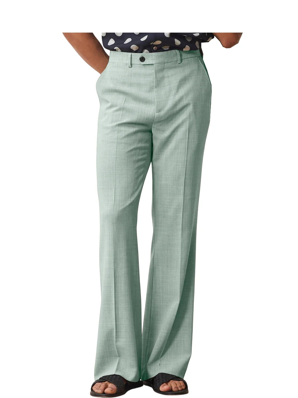 Men's High Waist Flared Pants Linen Blend Slim Fit Bell Bottoms Trousers Lightweight Breathable 70s 60s Disco Vintage Outfits
