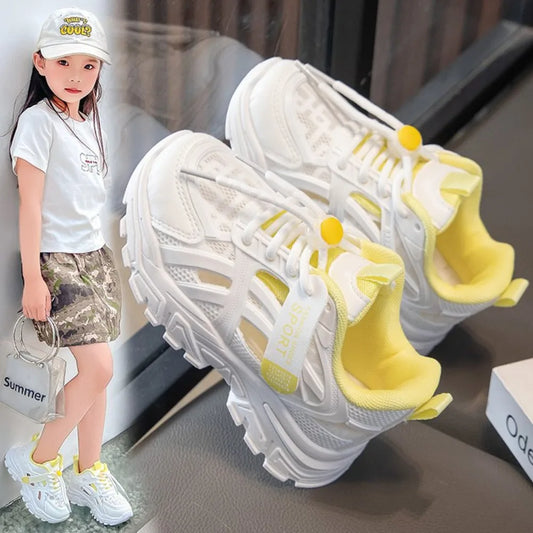 Girls Sports Shoes 2026 Spring and Summer New Children's Casual Mesh Breathable Thick-soled Designer Tennis Sports Shoes