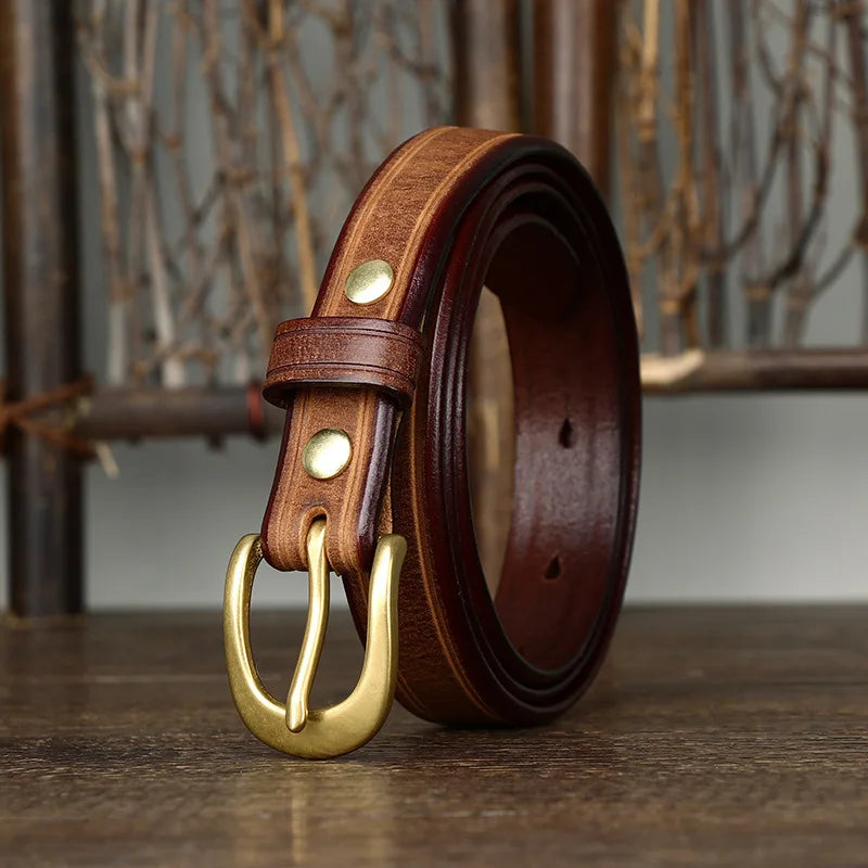 2.4CM Thick Cowhide Copper Buckle Ladies Genuine Leather Casual Jeans Belts for Women Luxury Designer Korean Fashion Thin Belt