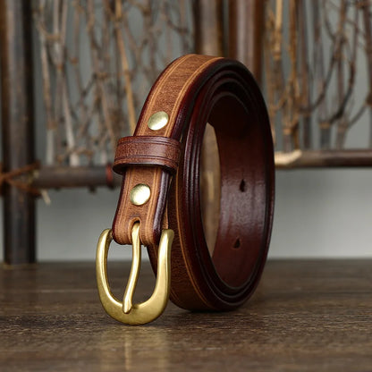 2.4CM Thick Cowhide Copper Buckle Ladies Genuine Leather Casual Jeans Belts for Women Luxury Designer Korean Fashion Thin Belt
