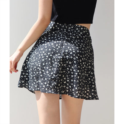 2024 Summer New Retro Vacation Style Small Floral Half Skirt High Waisted Wrap Buttocks Elegant Sweet Slim Short Skirt 06AH