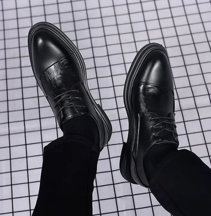 Men's Genuine Leather Oxfords Pointed Toe Lace Up Dress Shoes British Style Business Wedding Casual Footwear for Spring Autumn