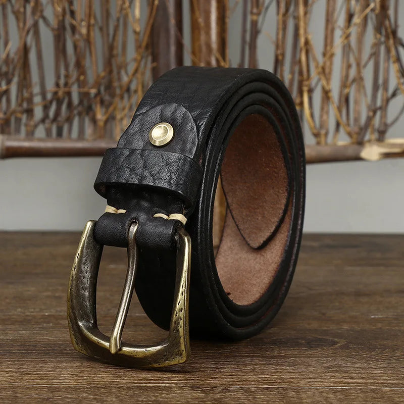 3.8CM Men High Quality Genuine Leather Belt Luxury Copper Buckle Belts Thickening Pure Cowskin Vintage Strap Male Jeans for Man