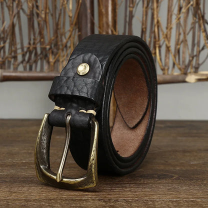 3.8CM Men High Quality Genuine Leather Belt Luxury Copper Buckle Belts Thickening Pure Cowskin Vintage Strap Male Jeans for Man