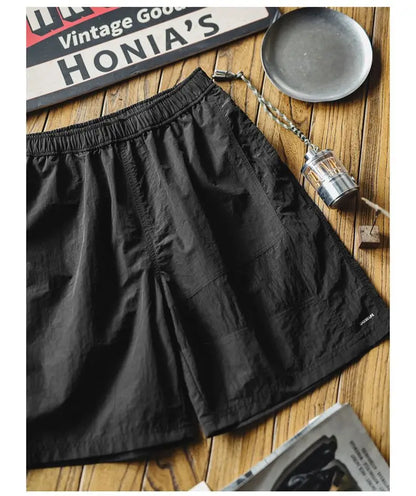 Outdoor Patchwork Black Shorts Men's Lightweight Quick-Dry Breathable Shorts with Elastic Waist Straight Leg Sport Pants