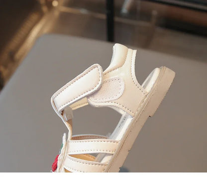 2025 New Summer Baby Girls Sandals Pu Leather Cartoon Strawberry Children's Beach Sandals Non-slip Sole Kids Shoes 21-30