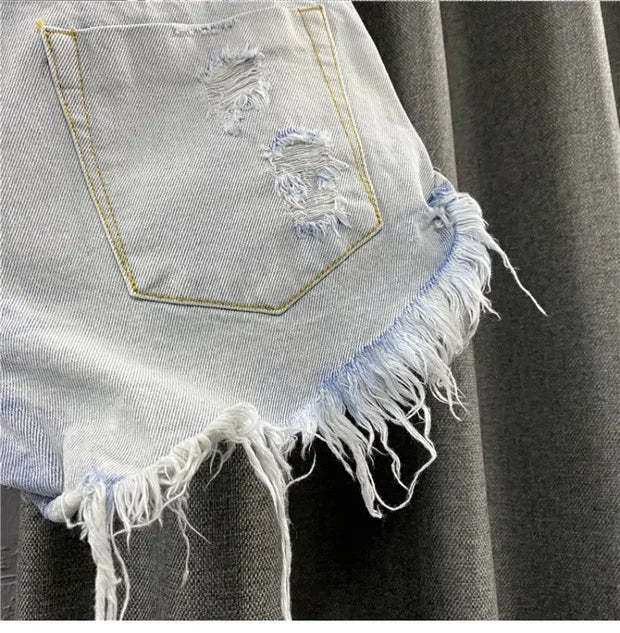Sexy Low-waisted Denim Shorts 2026 New Summer Hole A Wide-leg Pants Ripped Jeans for Women