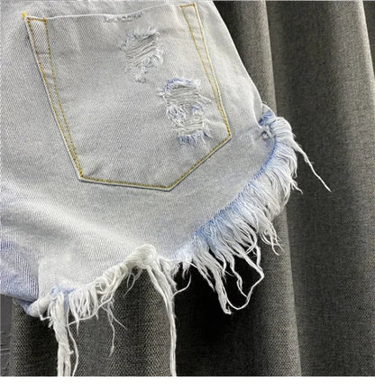 Sexy Low-waisted Denim Shorts 2026 New Summer Hole A Wide-leg Pants Ripped Jeans for Women