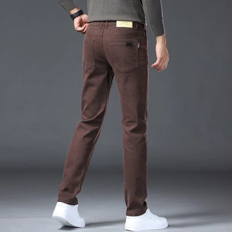 Wine Red Jeans Men Fashion Casual Classic Style Business Straight Slim Fit Trousers Male Advanced Pants 6 Colors Plus Size 28-44