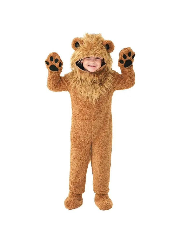 2-12Y Lion King Costume for Boys Deluxe Full Set Halloween Purim Animal Themed Party Fancy Dress Fleece