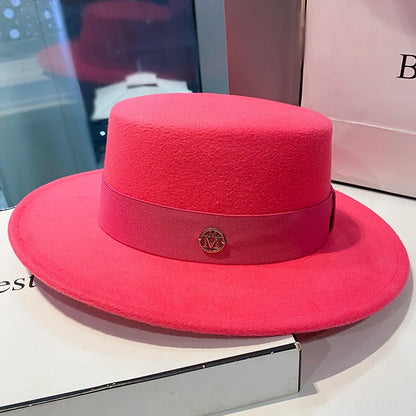 Fedora Hats for Women Flat Top Fashion Elegant Bowler Dress Caps Panama Church Wedding Ribbon Band Hat Men Felt Jazz Hat